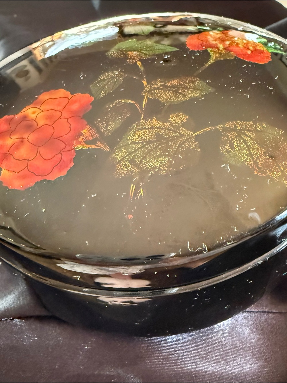 Vintage Japanese Lacquer Black Floral Jewelry Box - Picture 8 of 8